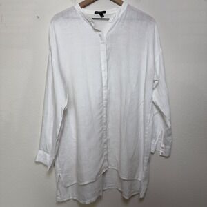 Eileen Fisher Women 100% Organic Linen Top White Medium Lagenlook Coastal Tunic